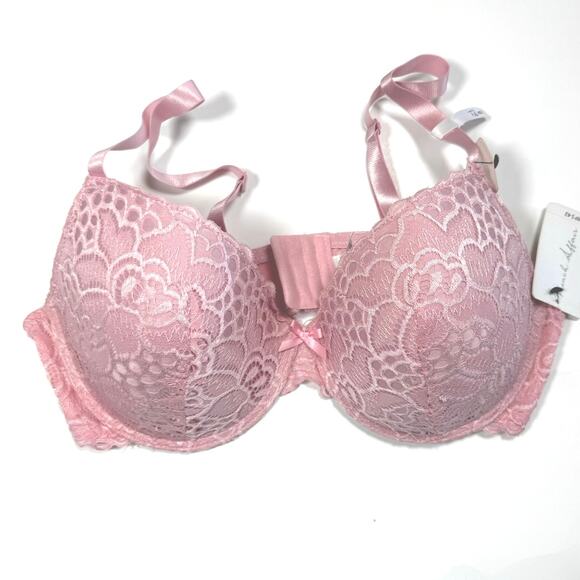 French Affair Women’s 40D Pink Floral Lace Bra Underwire Lightly Padded - Picture 1 of 7